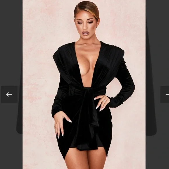 House of CB Pascale Black Draped Velvet Mini Dress - Picture 4 of 7